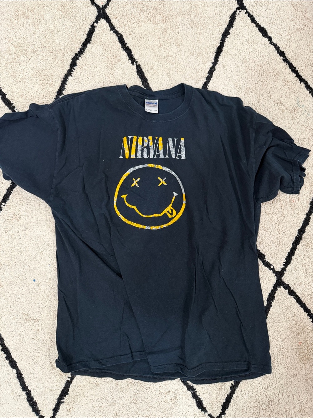 Gildan Black Nirvana Graphic Tee with Yellow Logo